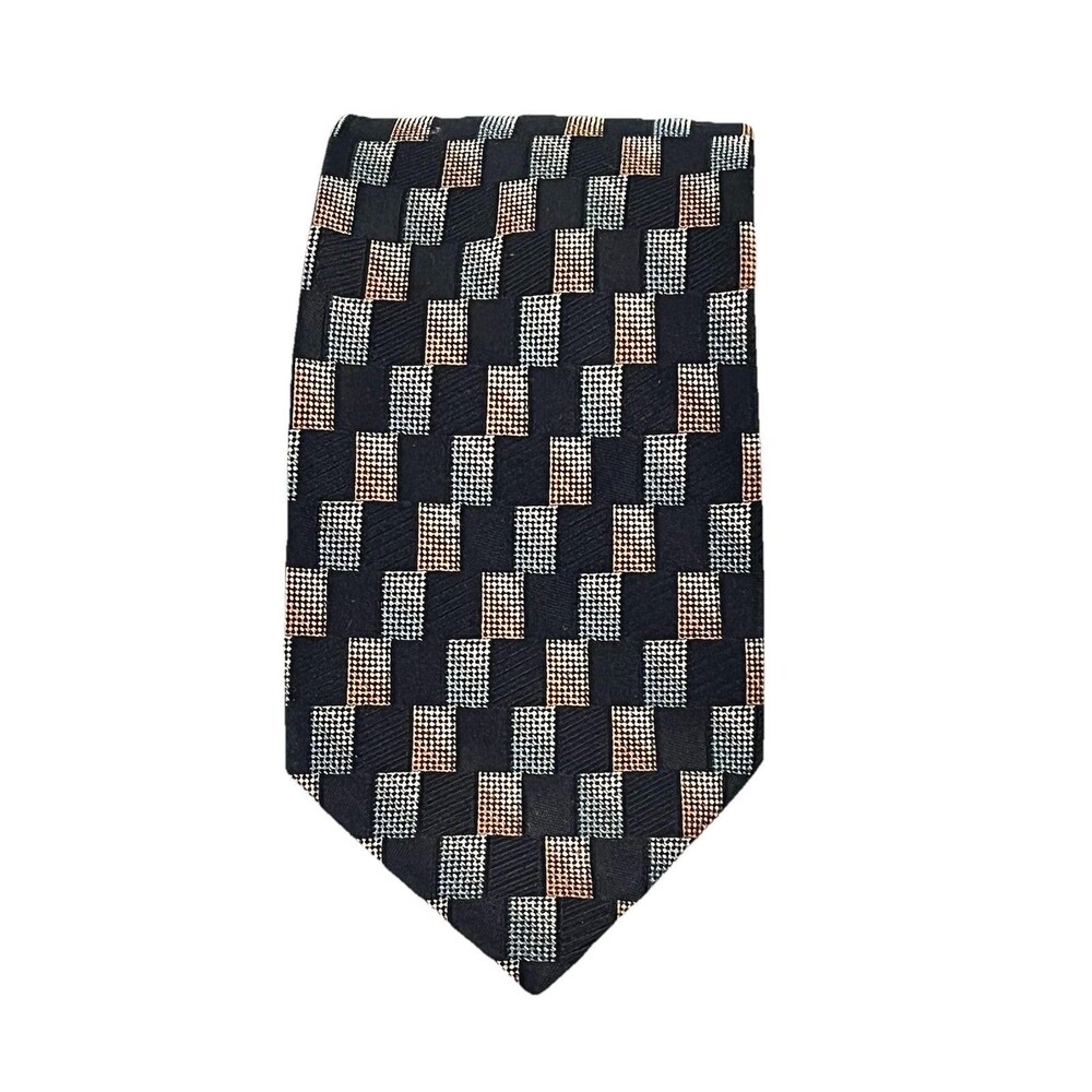 Allyn Saint George Men's Silk Tie 59” X 3.5” Multi-Color Geometric Squares
